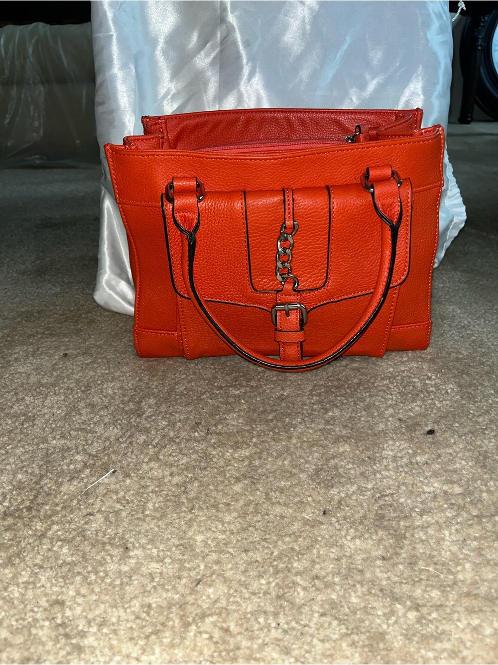Giani Bernini Orange Structured Satchel with Chain Accent